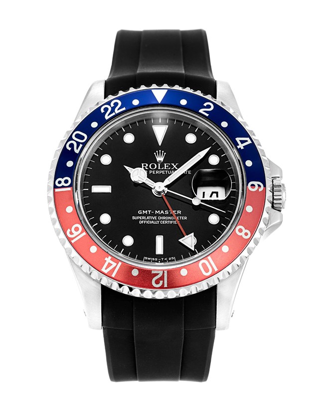 UK Rolex GMT-Master Black Rubber Strap Copy Watches 