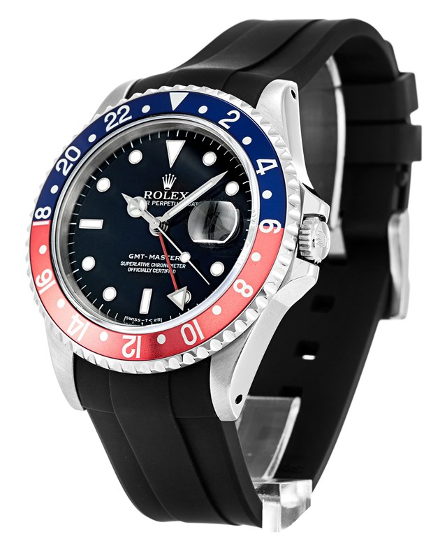 Fake Rolex GMT-Master Black Rubber Strap Watches UK--
