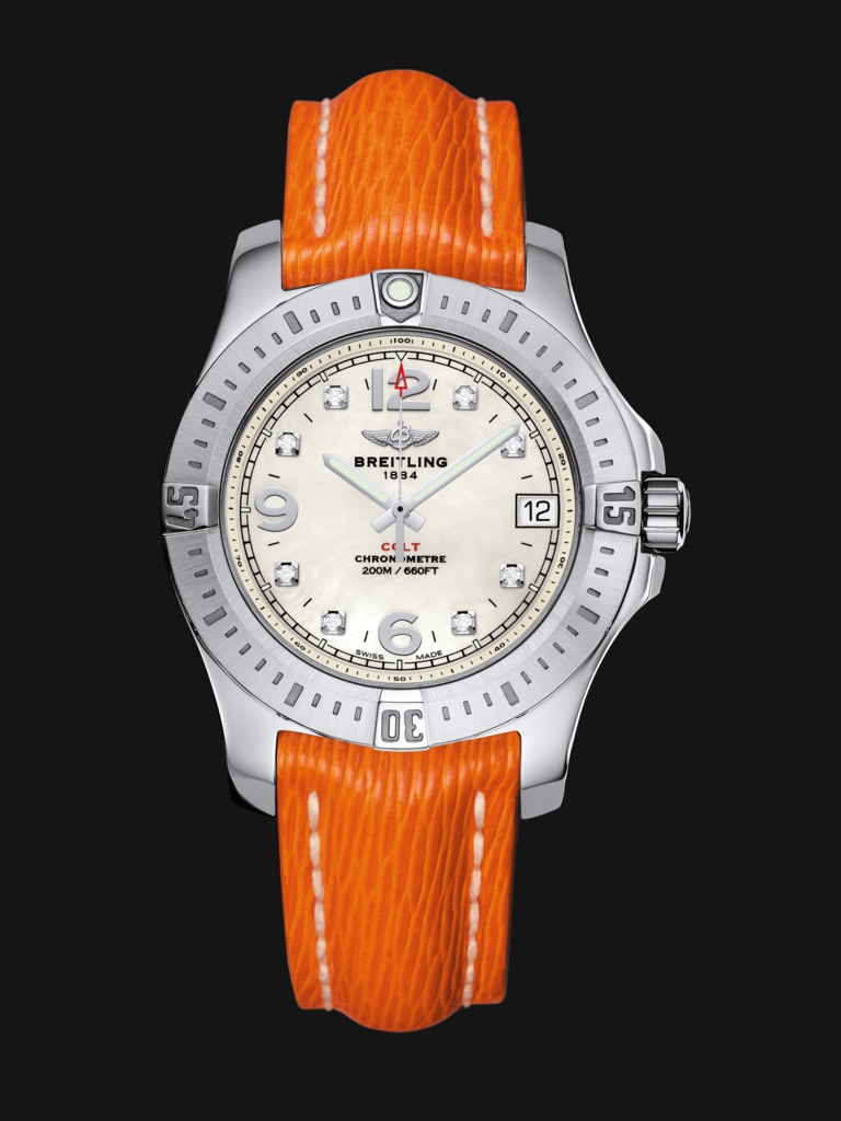 The dynamic orange leather straps add dynamic feelings to the whole image. 