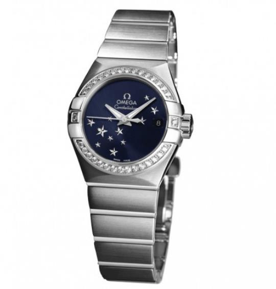 The stainless steel fake watches have blue dials,