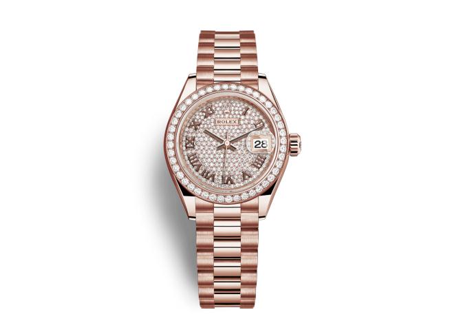 The 18ct everose gold fake watches have diamond-paved dials.